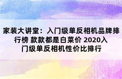 家装大讲堂：入门级单反相机品牌排行榜 款款都是白菜价 2020入门级单反相机性价比排行